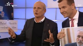 Prezidentský kandidát Michal Horáček (vlevo) a šéf TV Barrandov Jaromír Soukup spolu před kamerami