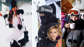 Celebrity se v horách maskují od hlavy až k patě. Madonnu nebo Kláru Doležalovou by těžko někdo poznal.