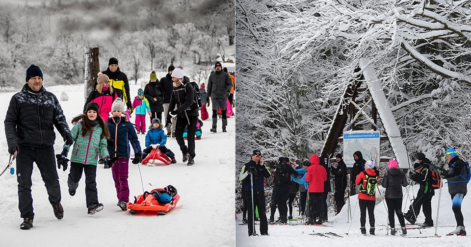 Češi vzali o dalším zimním víkendu hory opět útokem: Běžkaři, sáňkaři i pěší turisté (30.1.2021)