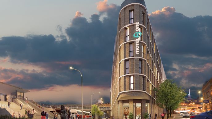 Nový Motel One roste na křížení pražských ulic Hybernská a U Bulhara.