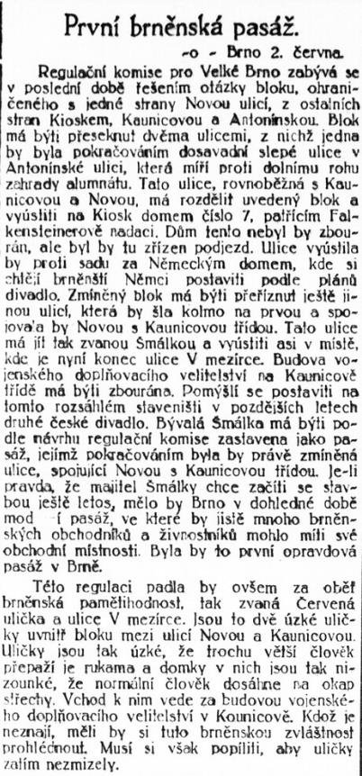 Dobový tisk z první republiky referuje o zániku dělnické kolonie Šmálka a přestavbě proluky na moderní hotel.