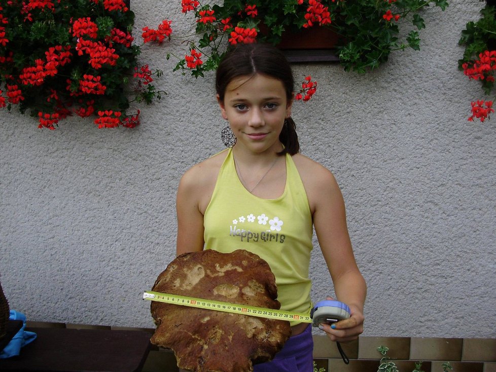 Hřib s průměrem klobouku 28 cm našla 13letá Lucie Žáčková na Příbramsku