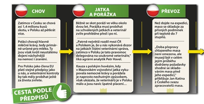 Takto vypadá cesta hovězího z Polska do Česka dle předpisů.