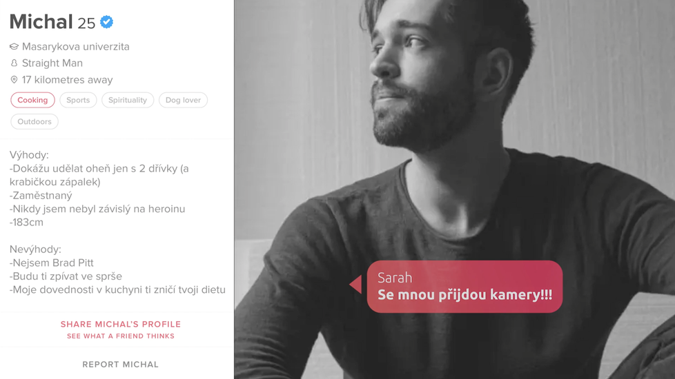 Takto vypadá profil Michala v aplikaci Tinder.