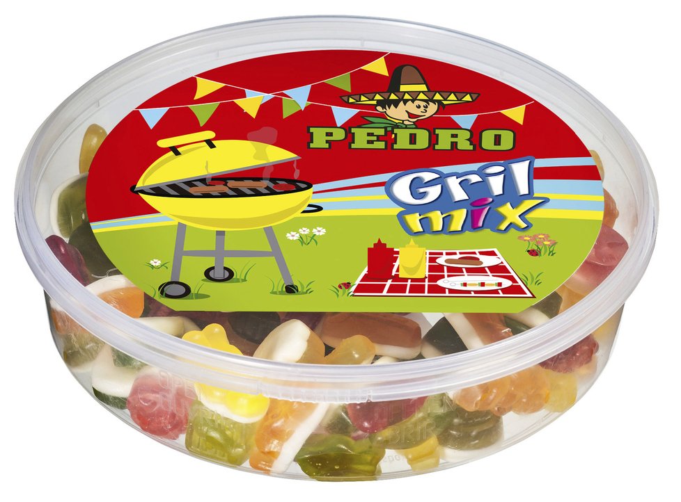PEDRO Grill Mix, speciální směs sladkých bonbonků v dóze ve tvarech inspirovaných oblíbenou letní činností. Zkuste dvouvrstvé želé v podobě šťavnatého grilovaného stehýnka, ryby nebo třeba voňavého párku.  Cena: 49,90 Kč (400 g)