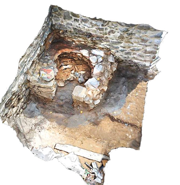 3D model odkrytých pozůstatků chlebové pece, která zásobovala pečivem obyvatele hradu Rokštejn v 15. století a později byla zasypána sutinami hradního paláce
