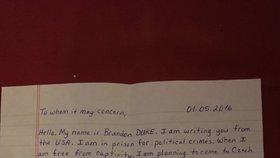 V dopise vězeň píše, že sedí za politický zločin, což ale podle amerických serverů není pravda.