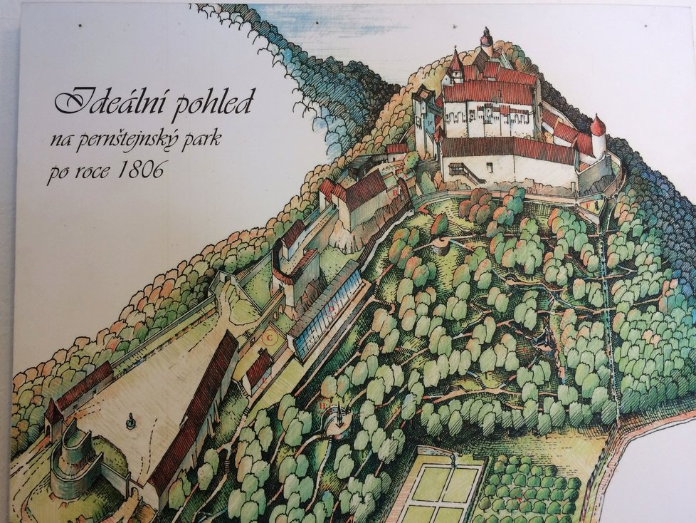 Přibližně tuto podobu, jako v roce 1806, má mít opět zahrada u hradu Pernštejn.