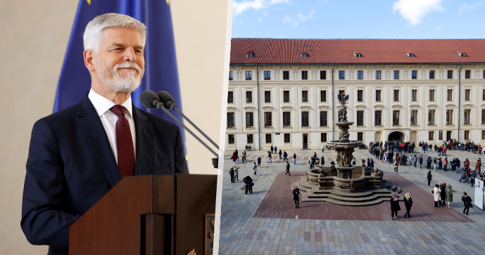 Petr Pavel měl 3. 4. 2023 první tiskovou konferenci na Pražském hradě.