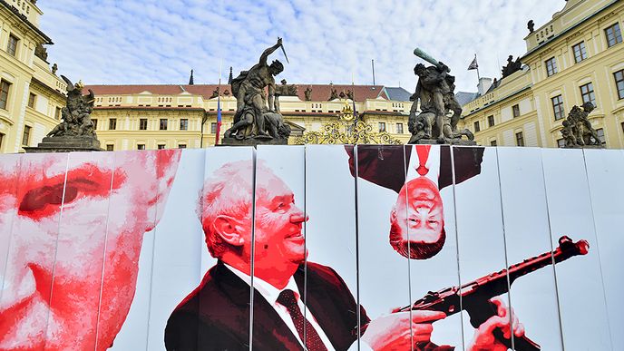 Aktivisté postavili symbolickou zeď před Pražským hradem