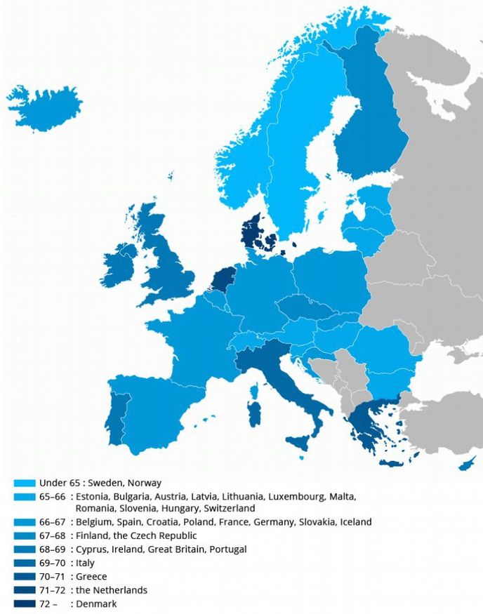 Hranice pro odchod do důchodu v jednotlivých zemích EU