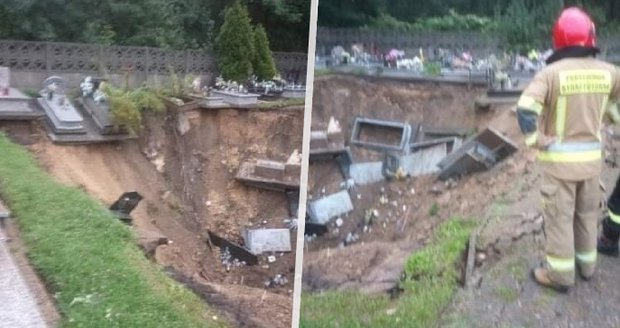 V Polsku se propadl hřbitov! Zůstal po něm jenom kráter