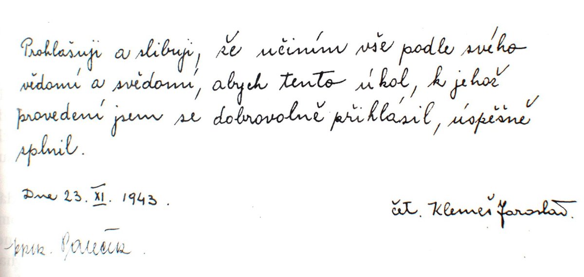 1943 Slib tehdejšího četaře Jaroslava Klemeše.
