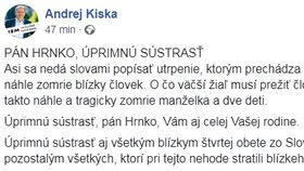 Reakce prezidenta Slovenské republiky Andreje Kiska ohledně úmrtí manželky a dvou dětí poslance Antona Hrnky