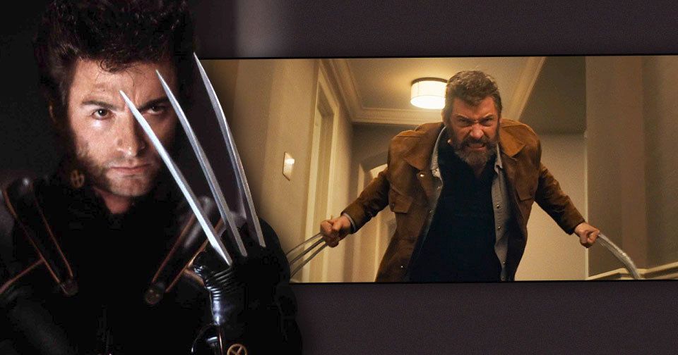 Hugh Jackman ve snímcích X-Men (2000, vlevo) a Logan (2017)