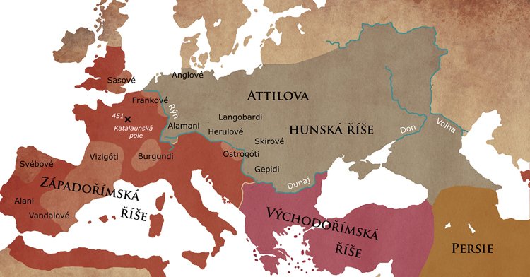 Attilova říše na vrcholu moci v pol. 5. století