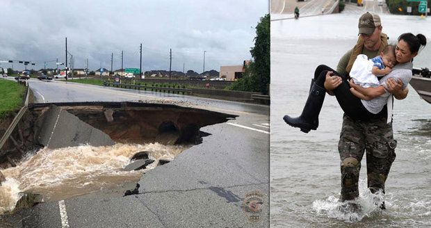 Zkáza, lidé uvízlí na střechách a tisíce volání o pomoc. Bouře Harvey zatopila Texas