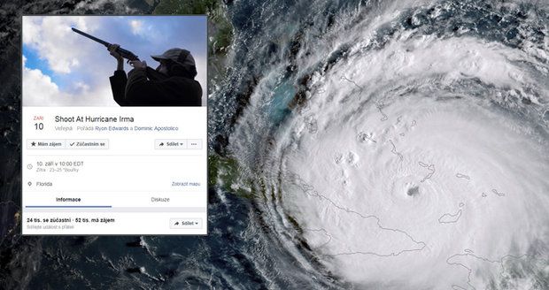 Tisíce Američanů chtějí střílet na hurikán Irma. Vtípek se zvrhl a zaplavil sociální sítě