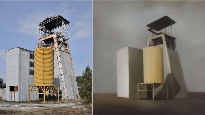 Marion Tivital - Site Industriel, olej na plátně, 2012 - Jáma č.13 uranového dolu Hamr, 2009