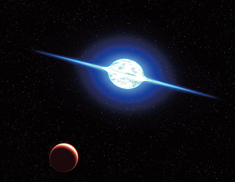 Nejrychleji rotující hvězda VFTS 102 s hypotetickou planetou