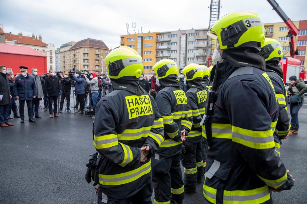 Slavnostní otevření nové hasičské stanice v Argentinské ulici v Praze 7. (18. ledna 2022)