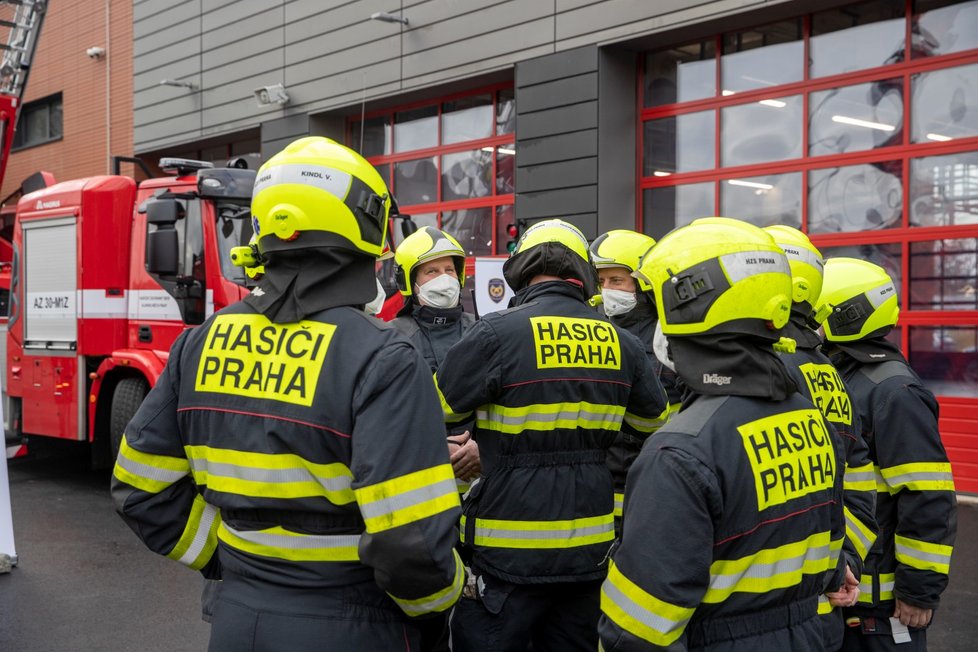 Slavnostní otevření nové hasičské stanice v Argentinské ulici v Praze 7. (18. ledna 2022)