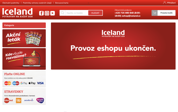 Britský řetězec supermarketů Iceland ukončil provoz e-shopu