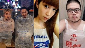 Novým módním hitem na Tchaj-wanu je nosit igelitový pytel.