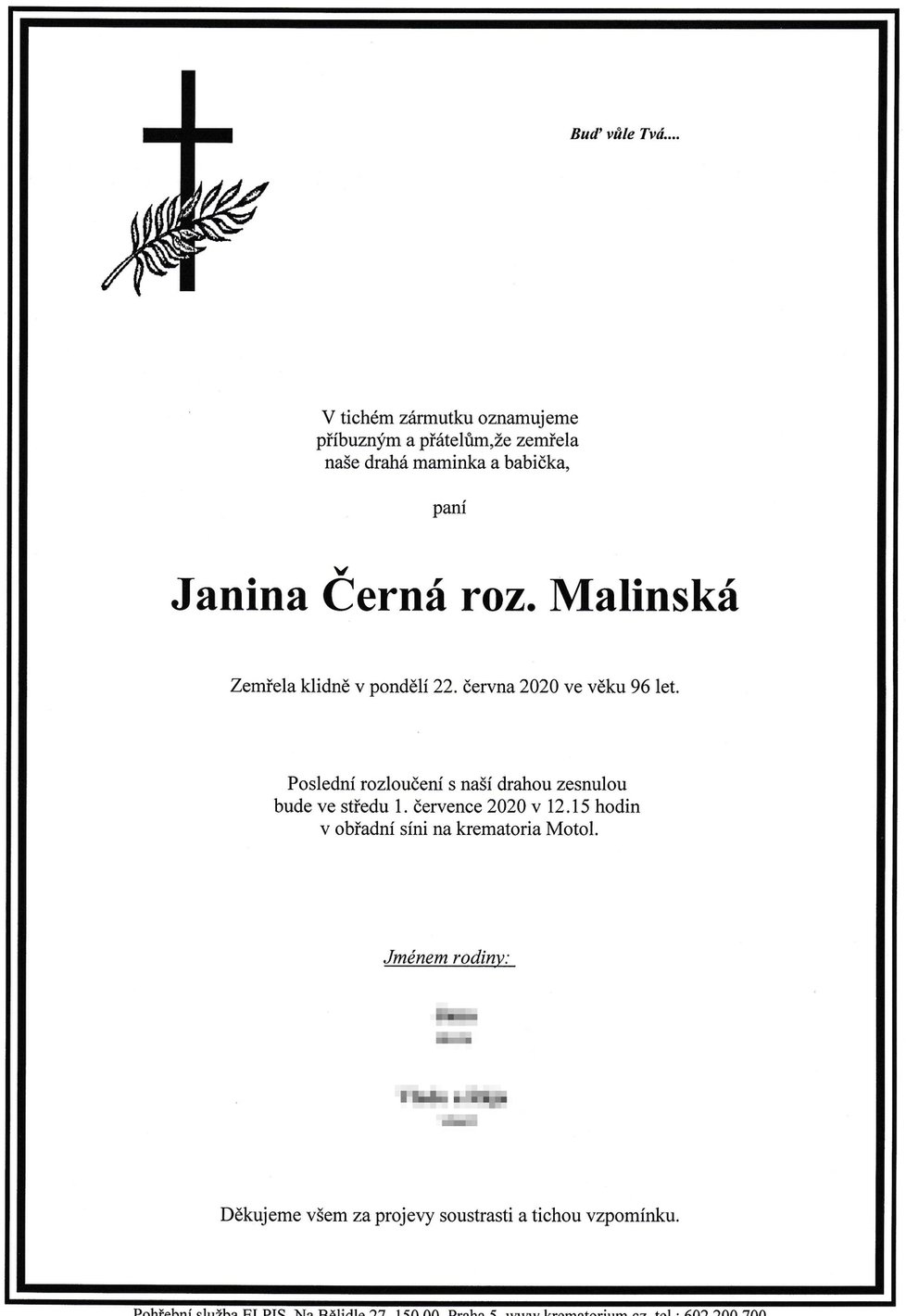 Veteránka z II. světové války Janina Černá-Malinská zemřela ve věku 96 let.