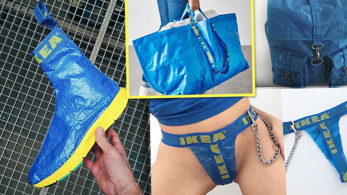 Modrý pytel z obchodu IKEA se dá přetvořit v řadu oblečení a doplňků. Modrý pytel z obchodu IKEA se dá přetvořit v řadu oblečení a doplňků.