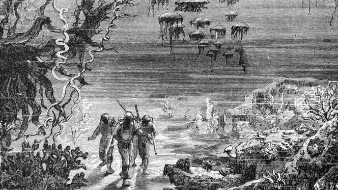 Ilustrace z originálního knižního vydání Dvaceti tisíc mil pod mořem