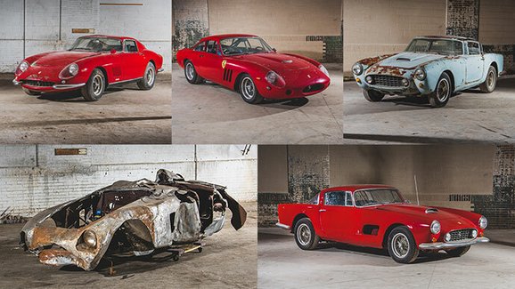 Dvacet unikátních Ferrari ze zřícené stodoly míří do aukce. Tady je pět nejzajímavějších