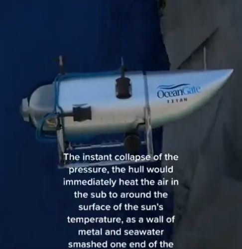 Vizualizace, jak mohla vypadat imploze ponorky Titan.