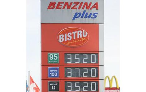 Benzina u Průhonic u Prahy prodávala včera Natural 95 za neskutečných 35,20 Kč.