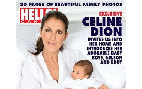 Céline Dion v pyžamu s dvojčaty Nelsonem a Eddym.