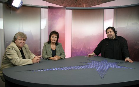 Eva a Vašek byli hosty v talk show Luboše Xavera Veselého (vpravo) v brněnské digitální televizi BTV.