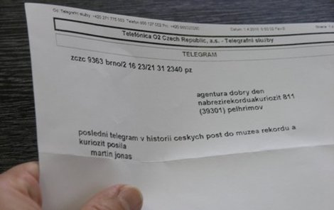Historický poslední český telegram.