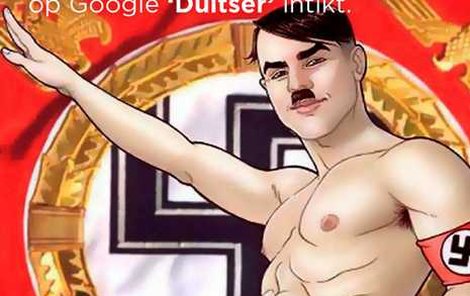 Inzerát s karikaturou Hitlera.