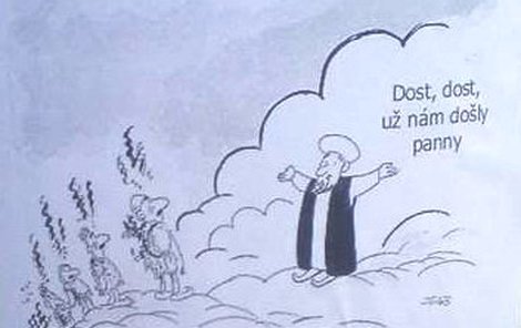 Karikatura proroka Mohameda v Praze.