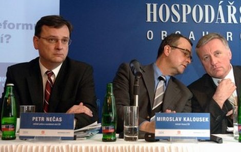 Petr Nečas, Miroslav Kalousek a Mirek Topolánek.