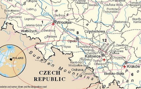 Podle této mapy OSN jsou v České republice místo Krkonoš a Jizerských hor »Sudetské hory«!