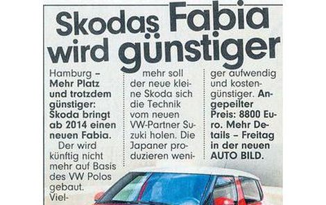Škoda žádné informace k nové fabii neposkytuje. Takto si ji představují v německém Autobildu.
