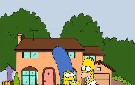 Žlutá Homerova rodina před domem v rodném Springﬁeldu...