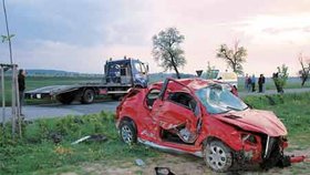 Peugeot 206 byl po saltech mimo silnici pořádně zdemolovaný