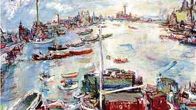 Obraz London Chelsea Reach s panoramatickým pohledem na řeku Temži namaloval Oskar Kokoschka v březnu 1957 