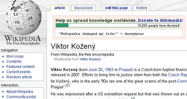 Britská Wikipedia - heslo Viktor Kožený