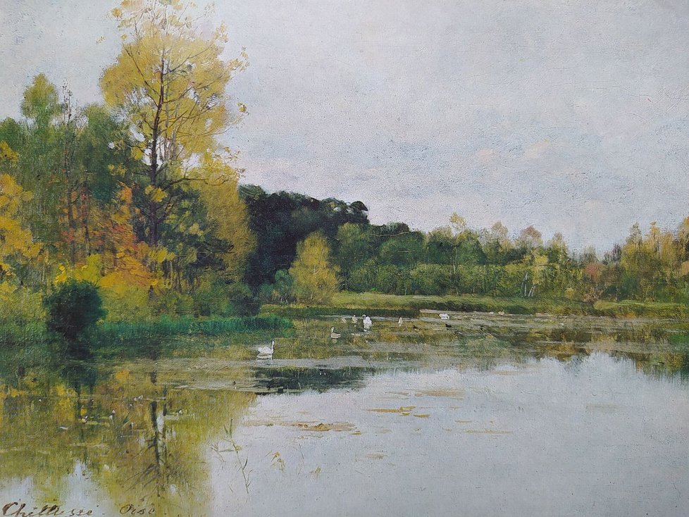Obraz Antonína Chittussiho nazvaný Labutě na jezeře