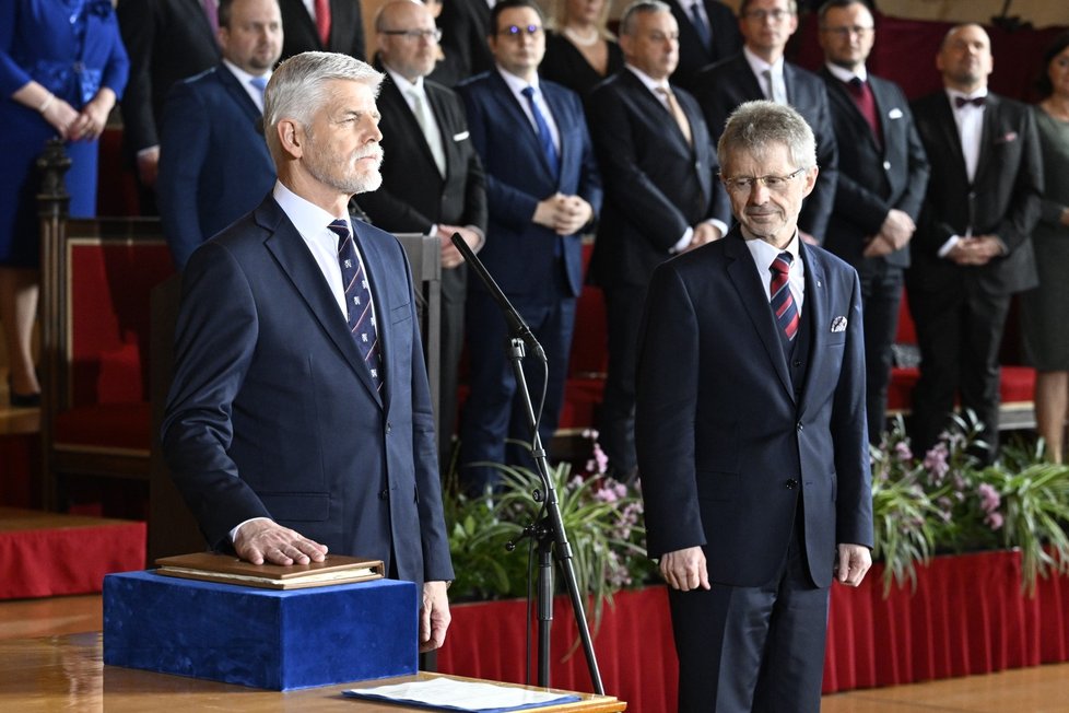 Inaugurace Petra Pavla:  Prezident s předsedou Senátu Milošem Vystrčilem. (9. 3. 2023)
