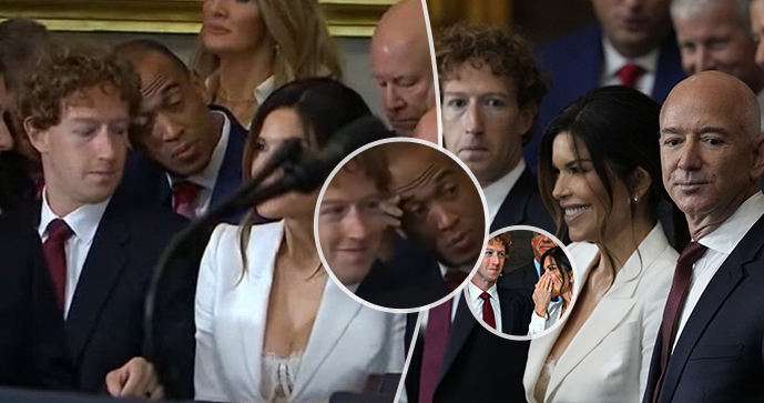 Šéf Facebooku při inauguraci zariskoval a „očkem“ sklouznul k poprsí manželky Jeffa Bezose.
