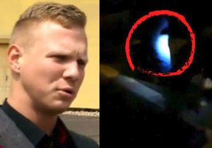 Student Jiří Žardecký tvrdí, že konflikt s policisty vznikl omylem. Vpravo výboj z taseru při podle něj neadekvátním zásahu mužů zákona.